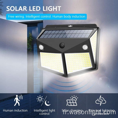 2021 Lumière solaire améliorée extérieure 260led, voyant de capteur de mouvement solaire sans fil avec 6 côtés LED pour le chemin et la clôture du jardin de jardin